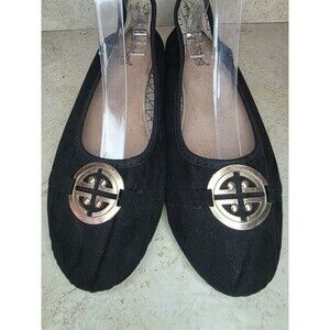 Business Casual Ballet Flats Women Sz 9.5 Black Slip On Comfort Medallion Shoes